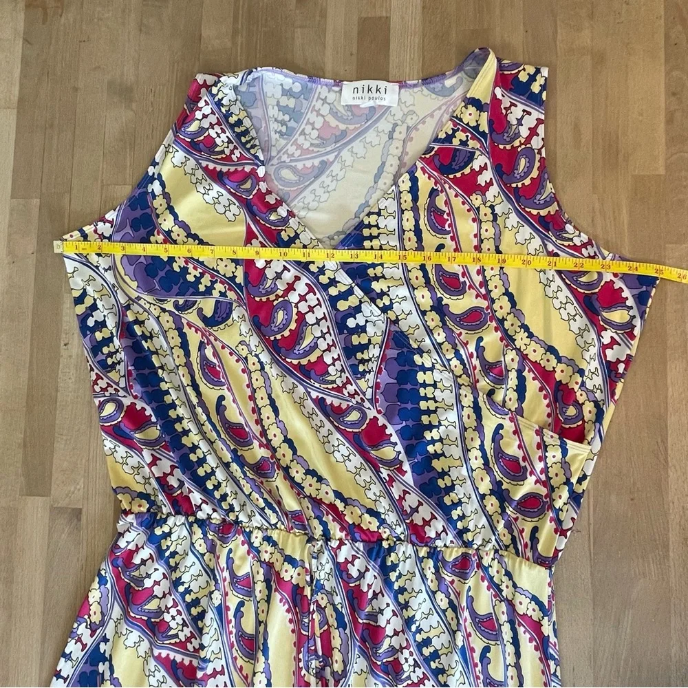 NWOT Nikki Poulos Maxi Dress 1X Plus Sleeveless V-Neck Paisley Floral Multicolor - Picture 5 of 10